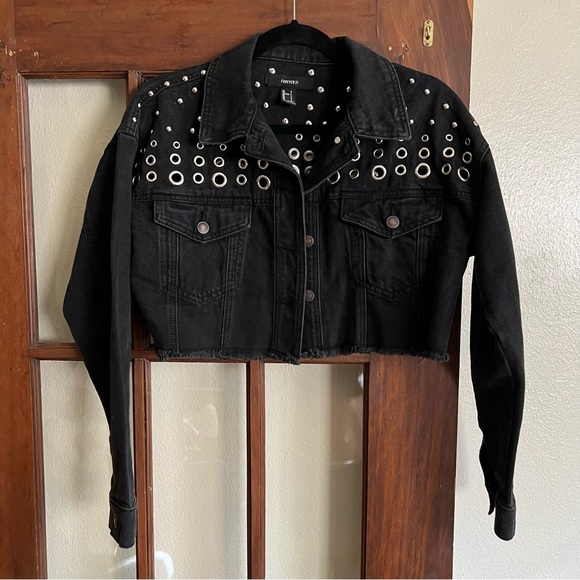 Forever 21 Jackets & Blazers - Forever 21 Black Denim Jacket with Silver Accents (S)